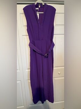Mango Purple Sleeveless Belted Wide-leg Jumpsuit